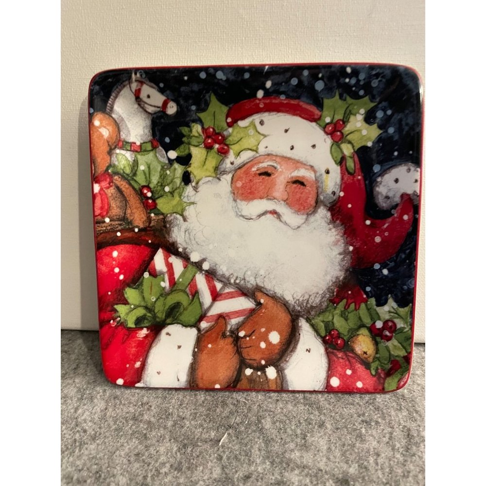 Certified International Snowy Night Santa Canape Plate by Susan Winget  6x6 #144